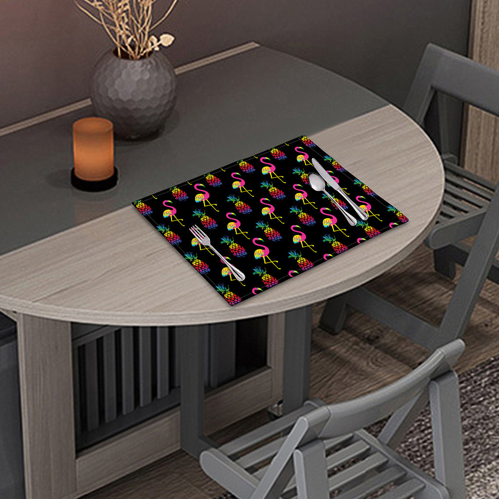 Rainbow Pineapple And Flamingo Print Placemat