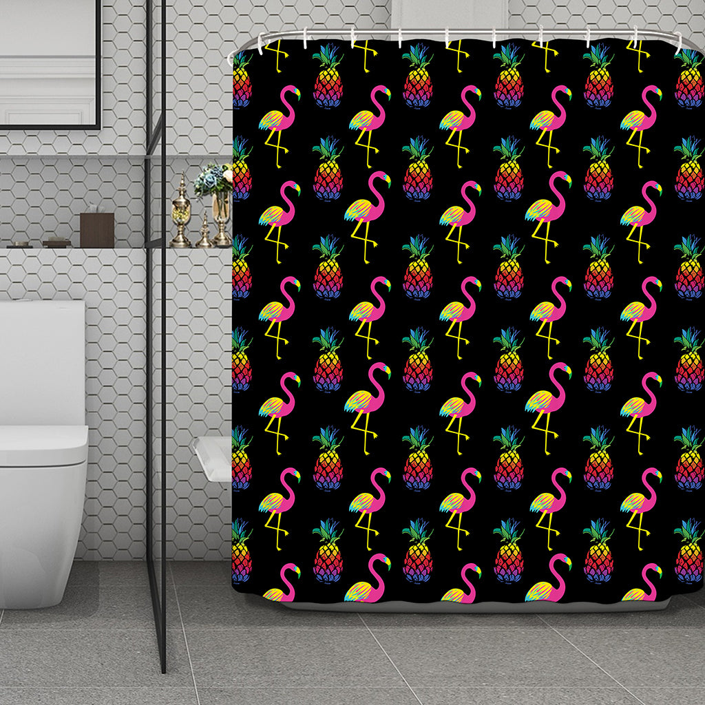 Rainbow Pineapple And Flamingo Print Polyester Shower Curtain