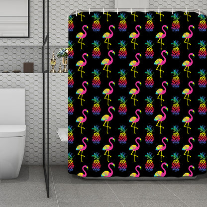 Rainbow Pineapple And Flamingo Print Polyester Shower Curtain