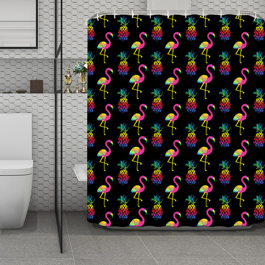 Rainbow Pineapple And Flamingo Print Polyester Shower Curtain