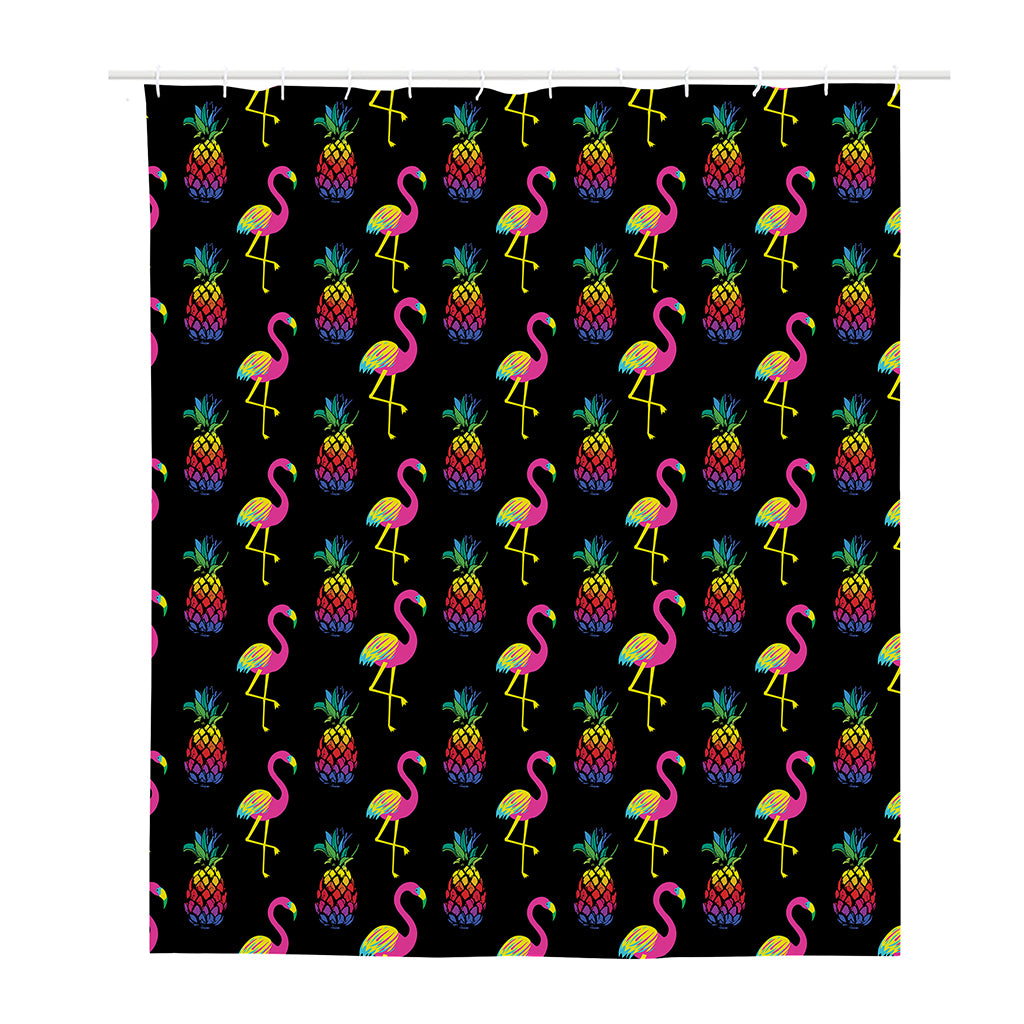 Rainbow Pineapple And Flamingo Print Polyester Shower Curtain
