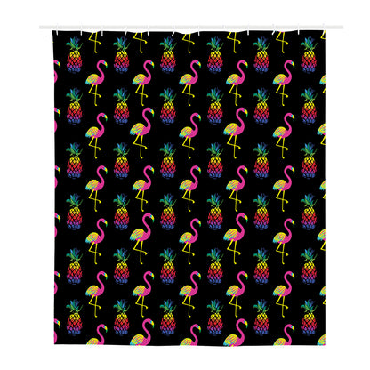 Rainbow Pineapple And Flamingo Print Polyester Shower Curtain