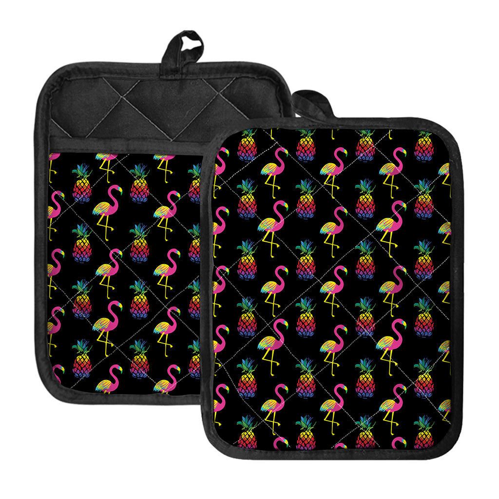 Rainbow Pineapple And Flamingo Print Pot Holders With Pocket