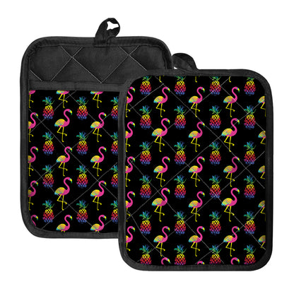 Rainbow Pineapple And Flamingo Print Pot Holders With Pocket