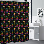 Rainbow Pineapple And Flamingo Print Premium Shower Curtain