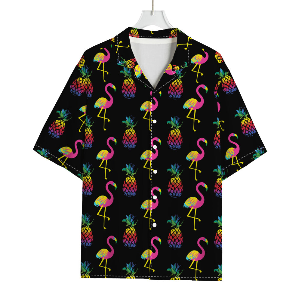 Rainbow Pineapple And Flamingo Print Rayon Hawaiian Shirt