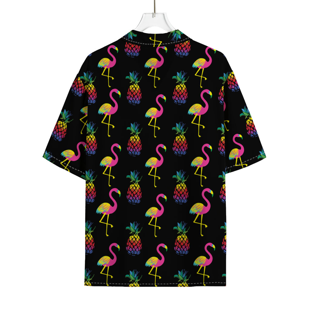 Rainbow Pineapple And Flamingo Print Rayon Hawaiian Shirt
