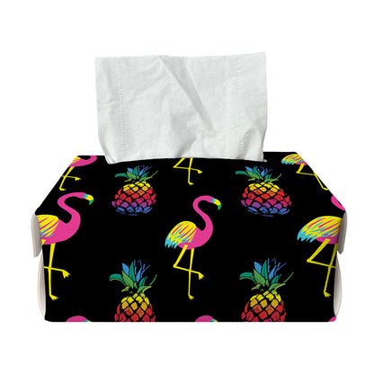 Rainbow Pineapple And Flamingo Print Rectangle Tissue Box Cover