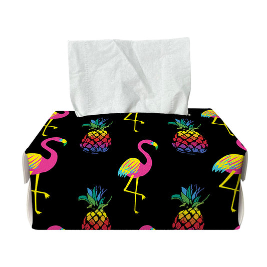 Rainbow Pineapple And Flamingo Print Rectangle Tissue Box Cover