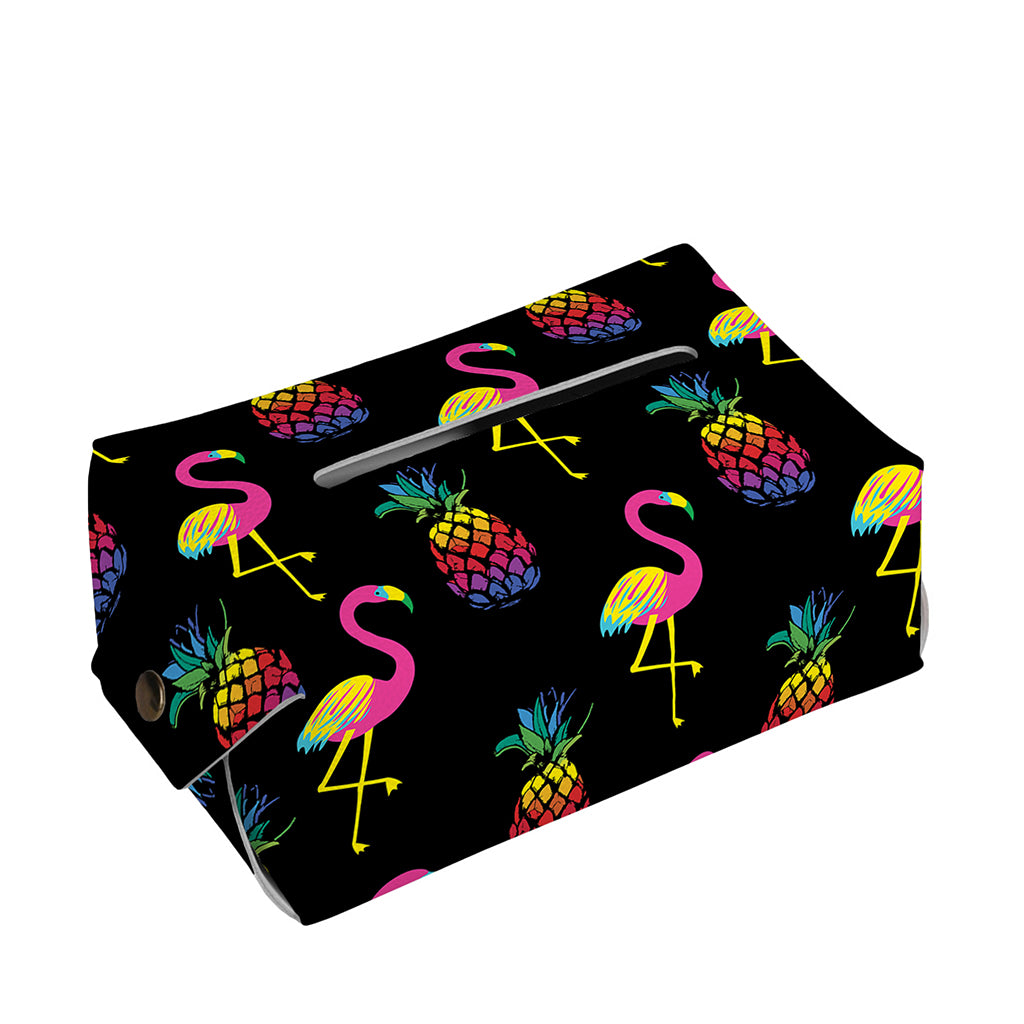 Rainbow Pineapple And Flamingo Print Rectangle Tissue Box Cover