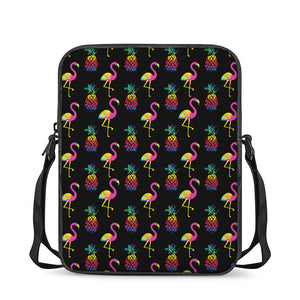 Rainbow Pineapple And Flamingo Print Rectangular Crossbody Bag