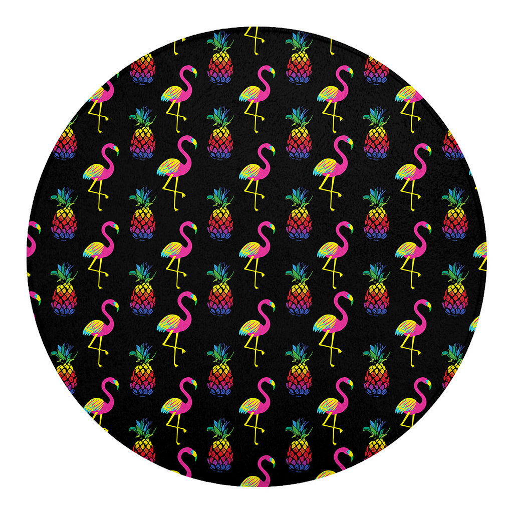 Rainbow Pineapple And Flamingo Print Round Blanket