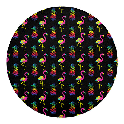 Rainbow Pineapple And Flamingo Print Round Blanket