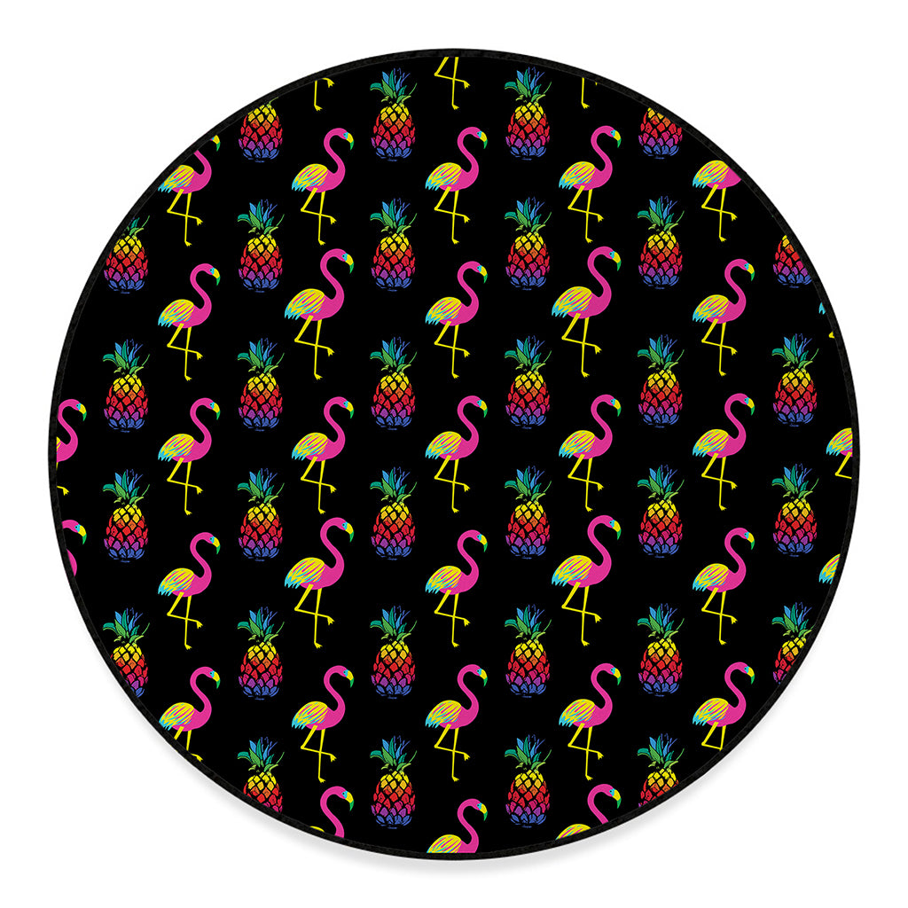 Rainbow Pineapple And Flamingo Print Round Floor Mat
