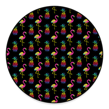 Rainbow Pineapple And Flamingo Print Round Floor Mat