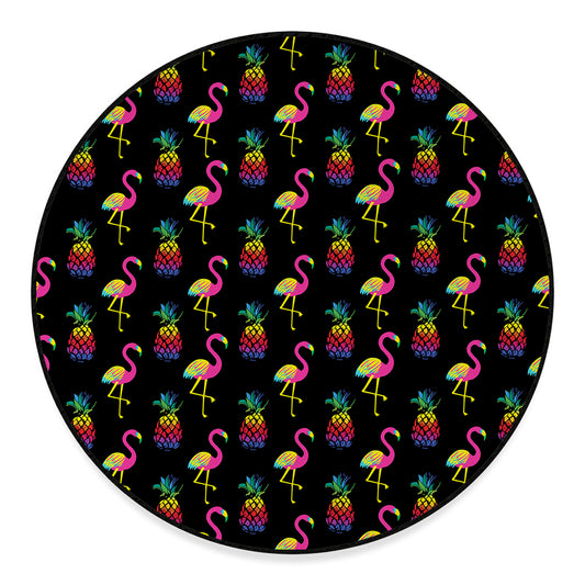 Rainbow Pineapple And Flamingo Print Round Floor Mat