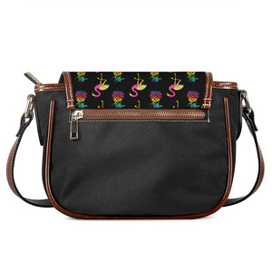 Rainbow Pineapple And Flamingo Print Saddle Bag