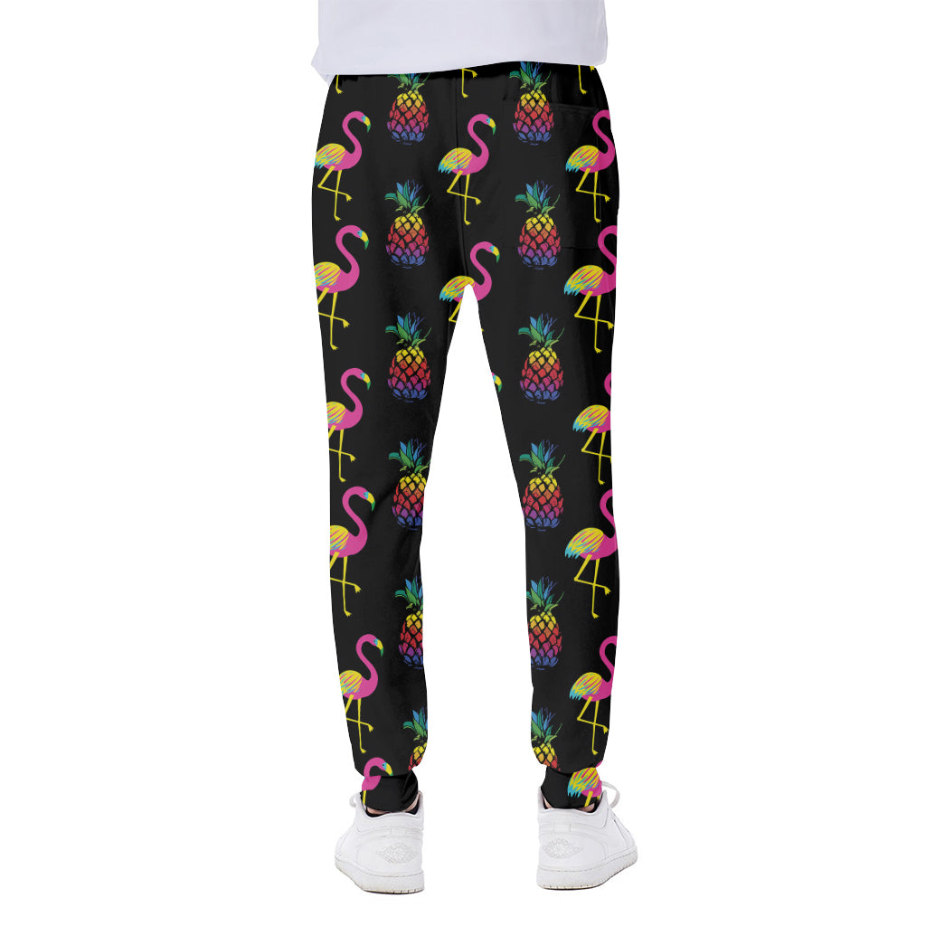 Rainbow Pineapple And Flamingo Print Scuba Joggers