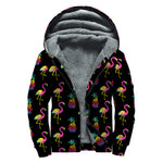 Rainbow Pineapple And Flamingo Print Sherpa Lined Zip Up Hoodie