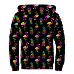 Rainbow Pineapple And Flamingo Print Sherpa Lined Zip Up Hoodie