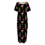 Rainbow Pineapple And Flamingo Print Short Sleeve Long Nightdress