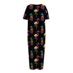 Rainbow Pineapple And Flamingo Print Short Sleeve Long Nightdress