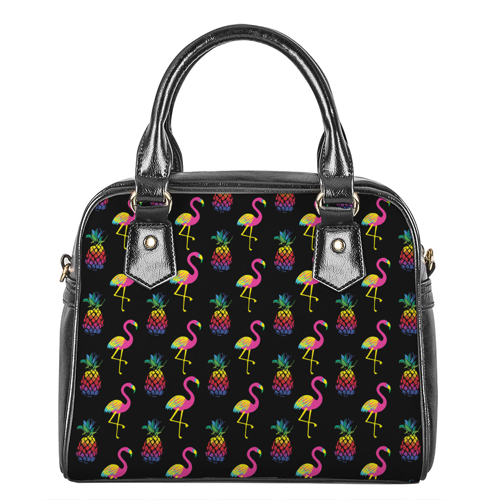 Rainbow Pineapple And Flamingo Print Shoulder Handbag