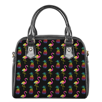 Rainbow Pineapple And Flamingo Print Shoulder Handbag