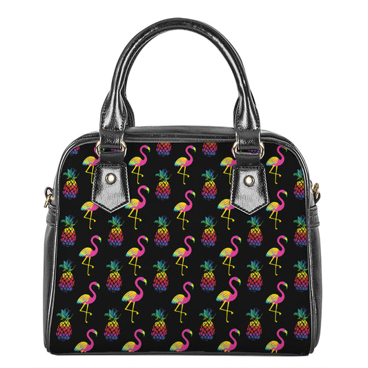 Rainbow Pineapple And Flamingo Print Shoulder Handbag