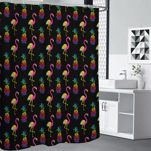 Rainbow Pineapple And Flamingo Print Shower Curtain