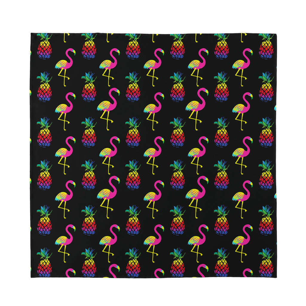 Rainbow Pineapple And Flamingo Print Silk Bandana