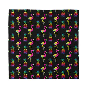 Rainbow Pineapple And Flamingo Print Silk Bandana