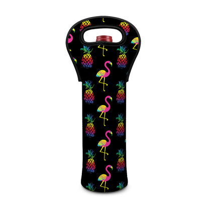 Rainbow Pineapple And Flamingo Print Single Neoprene Wine Tote