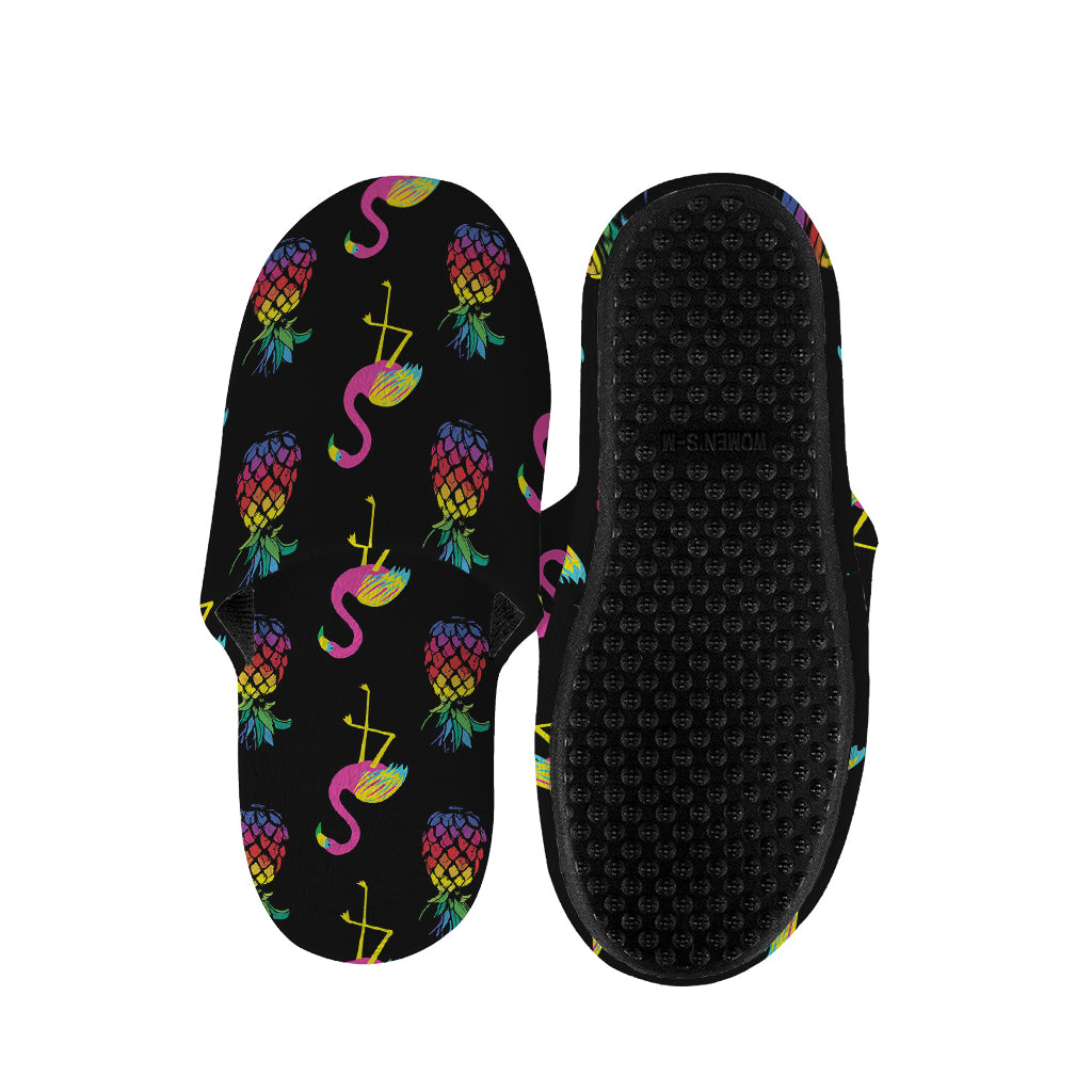 Rainbow Pineapple And Flamingo Print Slippers