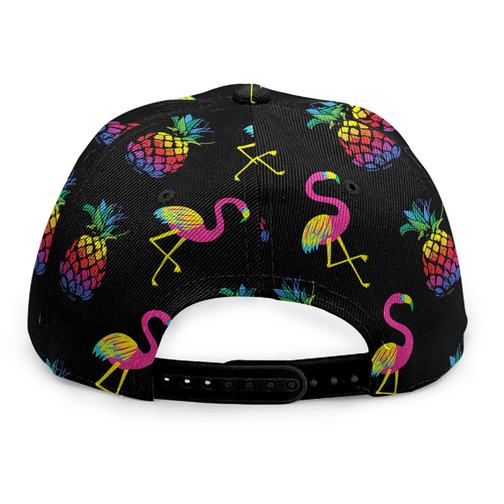 Rainbow Pineapple And Flamingo Print Snapback Cap
