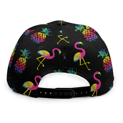 Rainbow Pineapple And Flamingo Print Snapback Cap