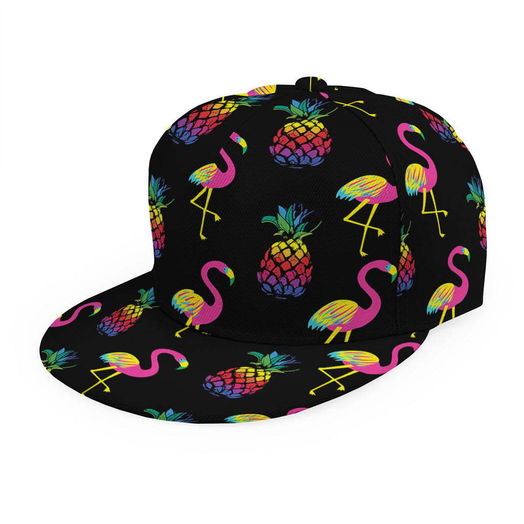 Rainbow Pineapple And Flamingo Print Snapback Cap