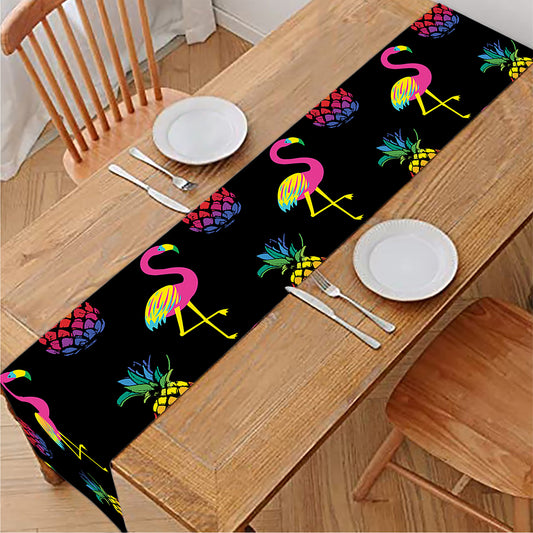 Rainbow Pineapple And Flamingo Print Table Runner