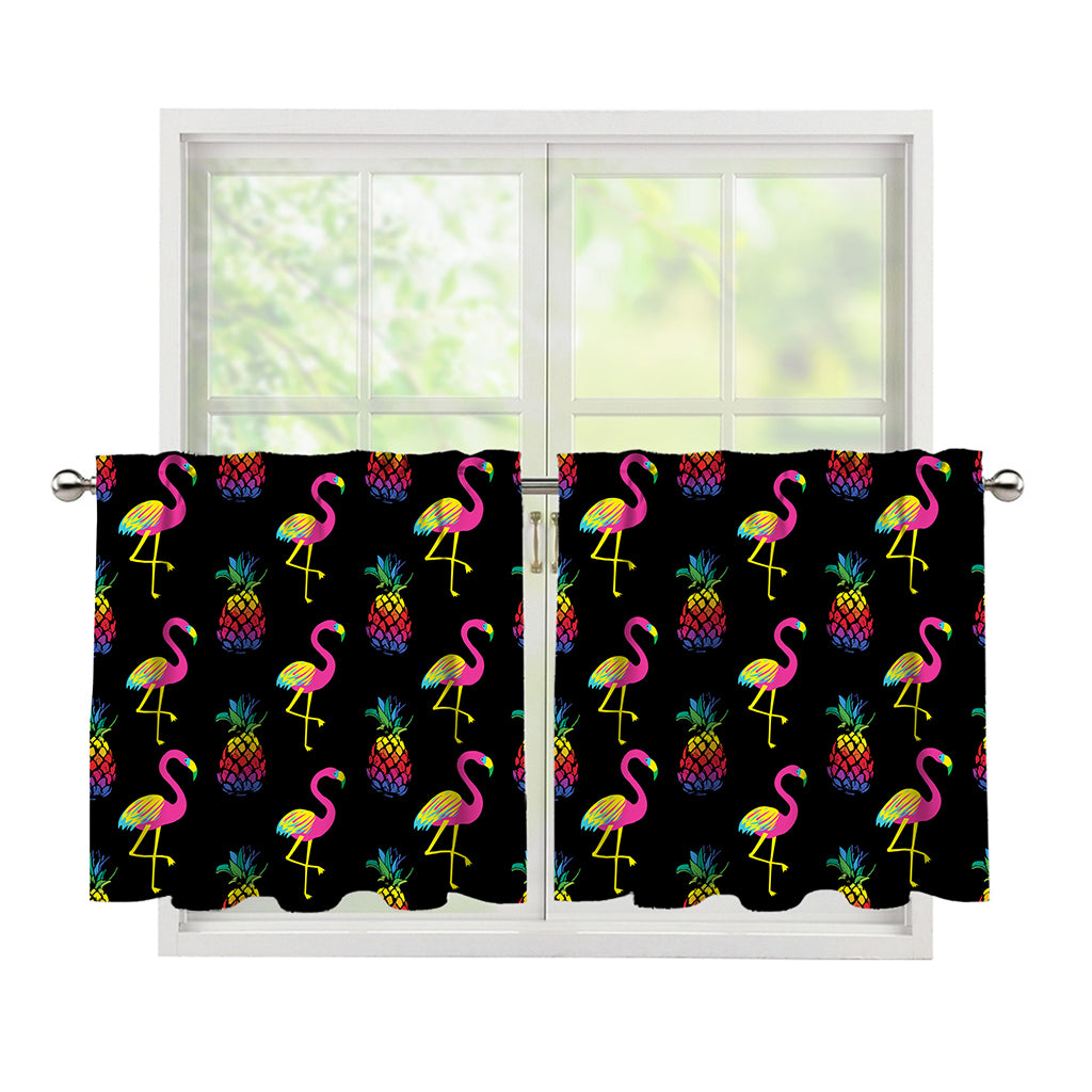Rainbow Pineapple And Flamingo Print Tier Curtains