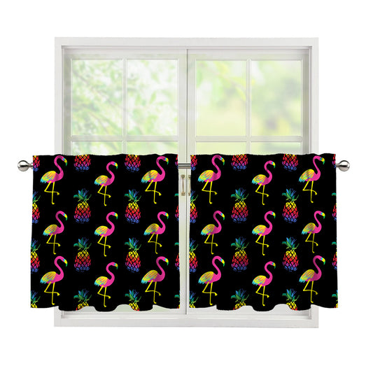 Rainbow Pineapple And Flamingo Print Tier Curtains