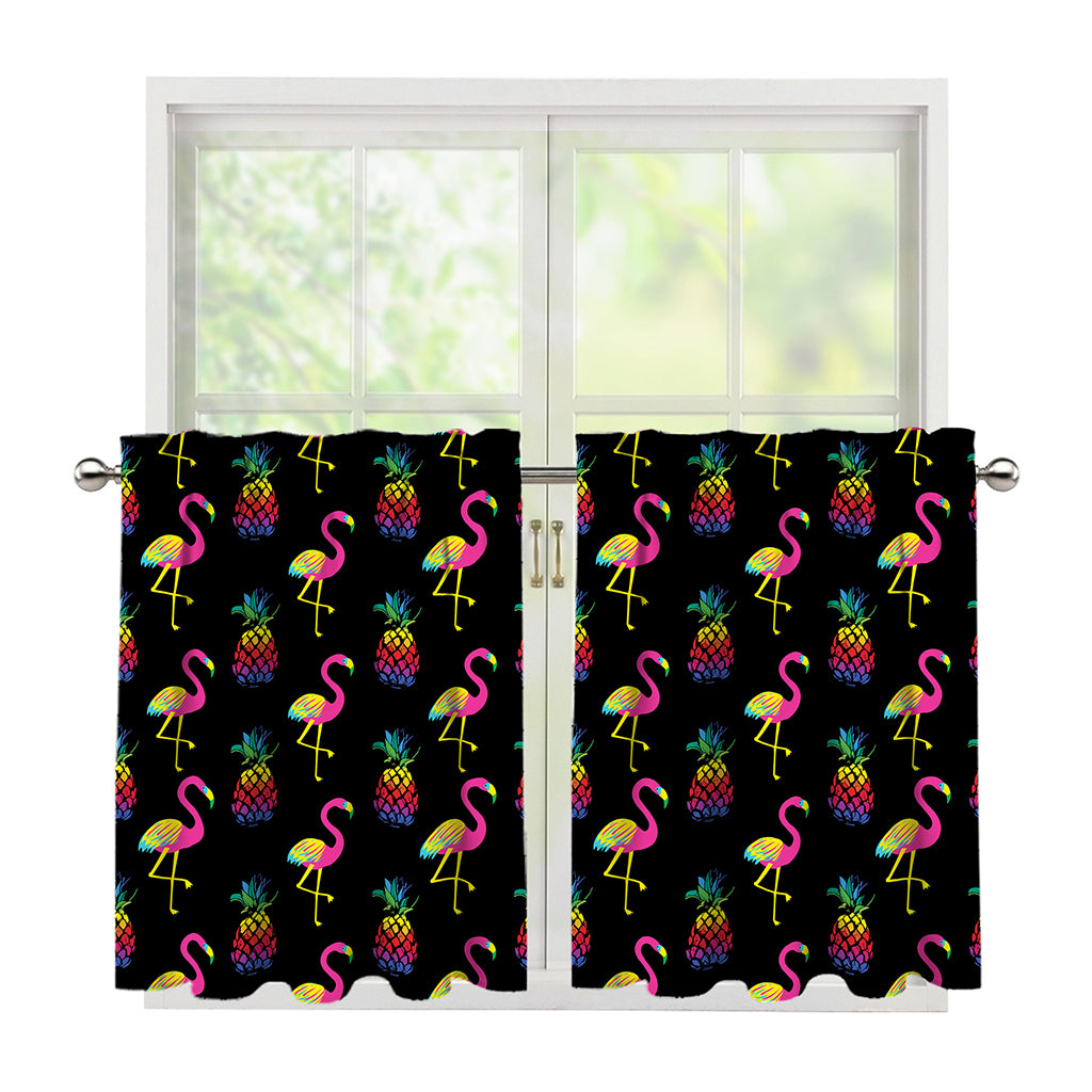 Rainbow Pineapple And Flamingo Print Tier Curtains