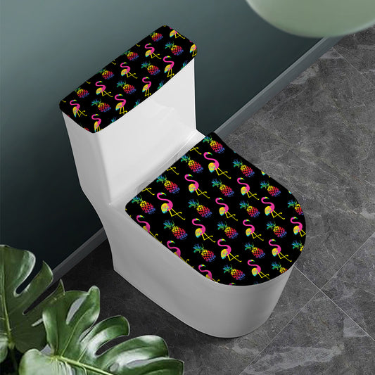 Rainbow Pineapple And Flamingo Print Toilet Lid And Tank Cover Set