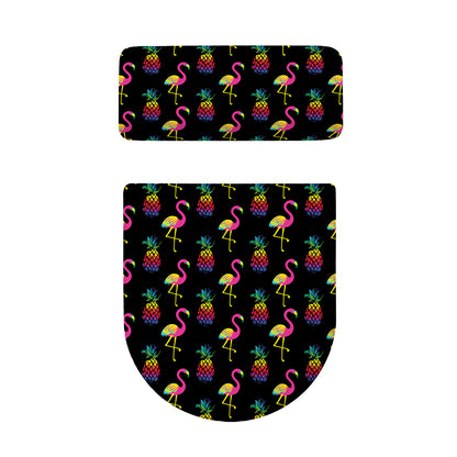 Rainbow Pineapple And Flamingo Print Toilet Lid And Tank Cover Set