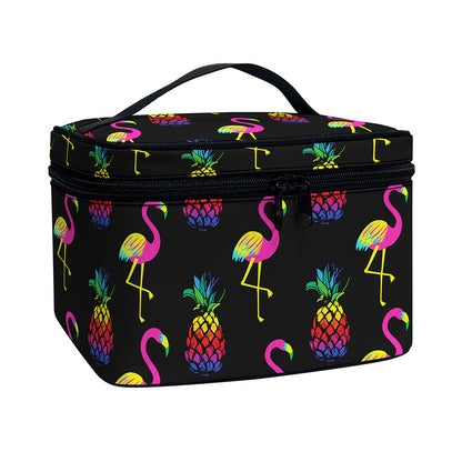 Rainbow Pineapple And Flamingo Print Travel Makeup Bag