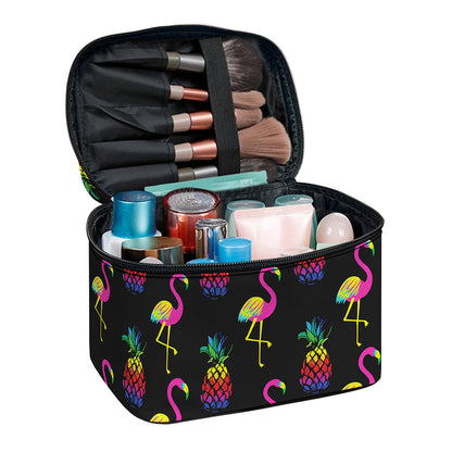 Rainbow Pineapple And Flamingo Print Travel Makeup Bag