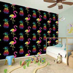 Rainbow Pineapple And Flamingo Print Wall Sticker