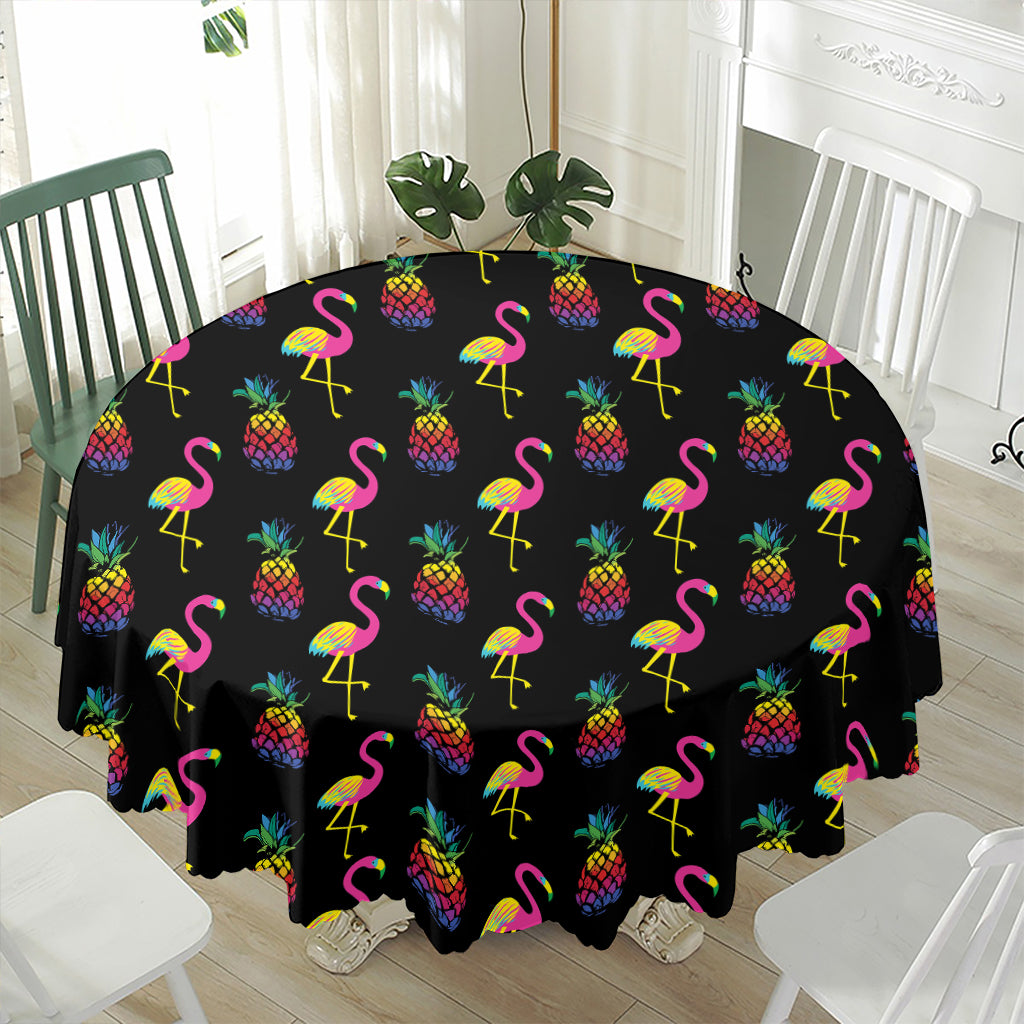 Rainbow Pineapple And Flamingo Print Waterproof Round Tablecloth