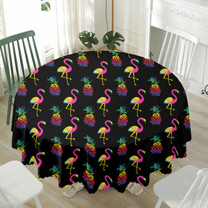 Rainbow Pineapple And Flamingo Print Waterproof Round Tablecloth