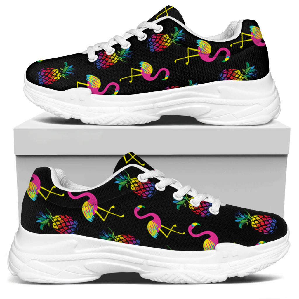 Rainbow Pineapple And Flamingo Print White Chunky Shoes