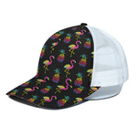 Rainbow Pineapple And Flamingo Print White Mesh Trucker Cap